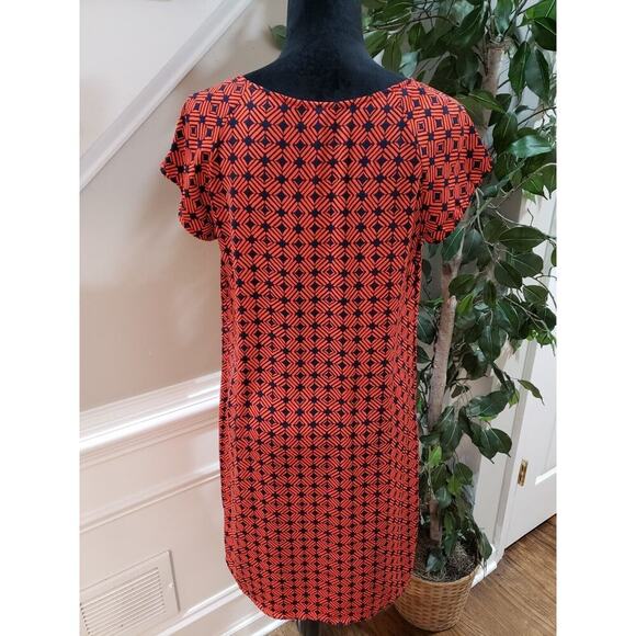 Merona Women Orange & Blue Polyester Round Neck Short Sleeve Knee Length Dress M - Picture 8 of 11